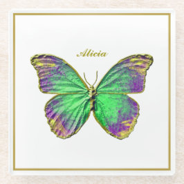 Posavasos De Vidrio Nombre personalizado Esmeralda Mariposa de esmeral