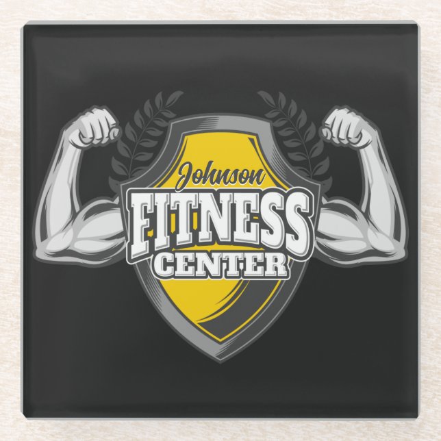 Posavasos De Vidrio NOMBRE Personalizado Músculo entrenador de fitness (Anverso)