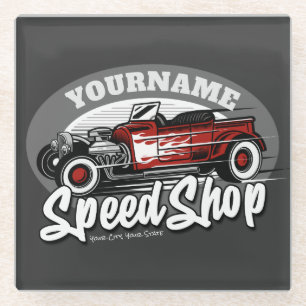 Posavasos De Vidrio NOMBRE Personalizado Rockabilly Roadster Speed Sho