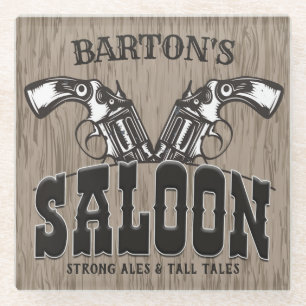 Posavasos De Vidrio NOMBRE Personalizado Saloon del Revolver de armas