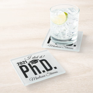 Posavasos De Vidrio Nombre personalizado y año Ph.D.