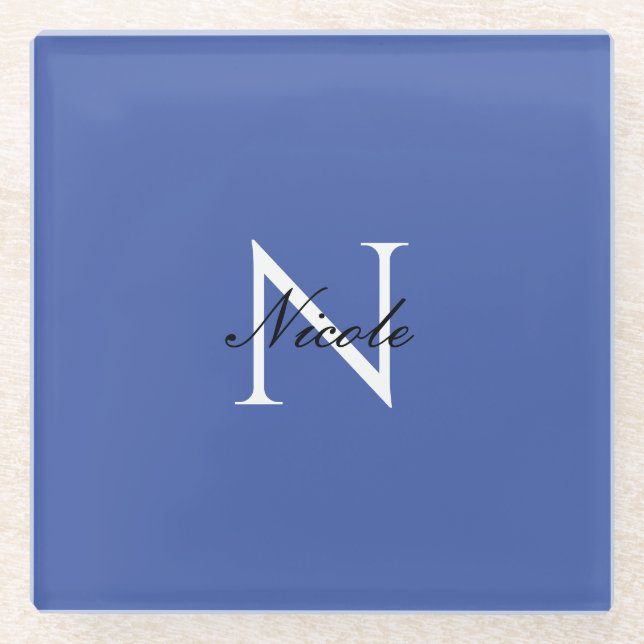 Posavasos De Vidrio Nombre propio monogramado inicial azul (Anverso)