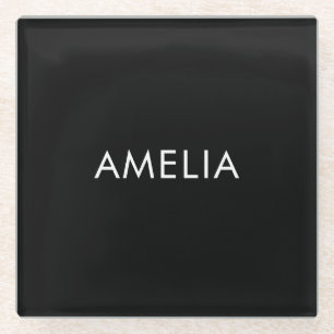 Posavasos De Vidrio Nombre sencillo del profesional Minimalista negro