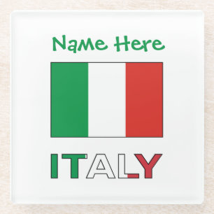 Posavasos De Vidrio Nombre Tricolor Moderno Aquí Bandera Italiana