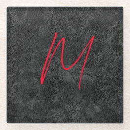 Posavasos De Vidrio Nombre único del monograma rojo gris caligrafía in