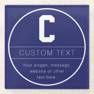 Posavasos De Vidrio Nombre único y plantilla de monograma   Azul marin