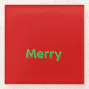 Posavasos De Vidrio Nombre verde alegre sobre rojo