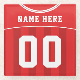 Posavasos De Vidrio Nombre y número Jersey rojo, fútbol