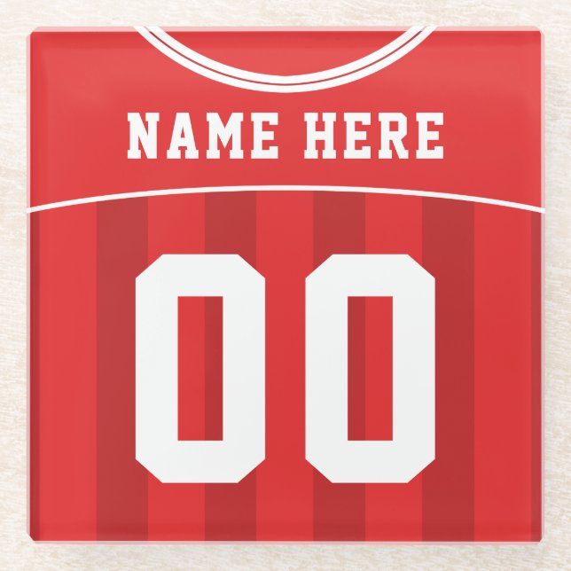 Posavasos De Vidrio Nombre y número Jersey rojo, fútbol (Anverso)