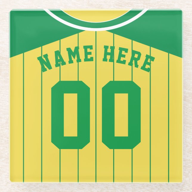 Posavasos De Vidrio Nombre y número Montaña Verde Pinstripe Béisbol (Anverso)