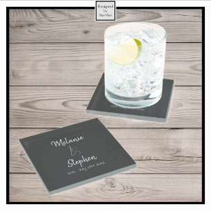 Posavasos De Vidrio Nombres de Pareja Elegantes Tipografía de Fecha en