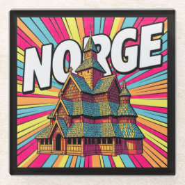 Posavasos De Vidrio Norge Gol Stave Church Oslo Colorful Retro Coaster