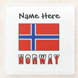 Posavasos De Vidrio Noruega y Bandera Noruega Personalizados 