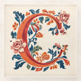 Posavasos De Vidrio Noruego Noruega Rosemaling Inicial C