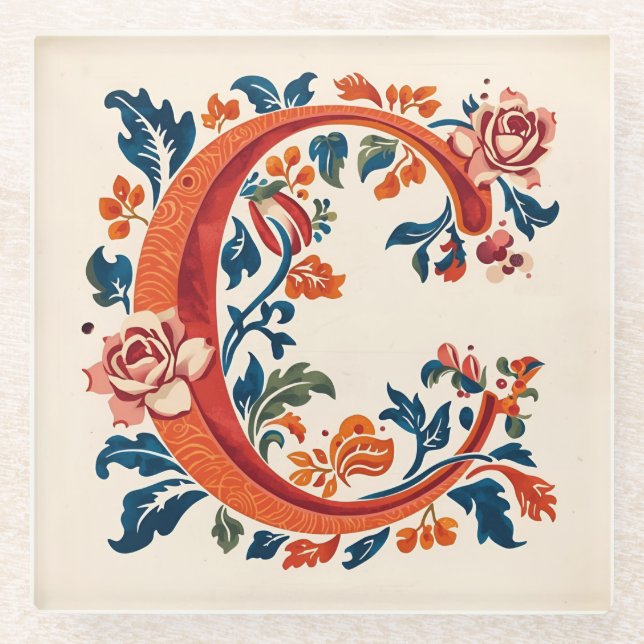 Posavasos De Vidrio Norwegian Norway Rosemaling Initial C (Anverso)