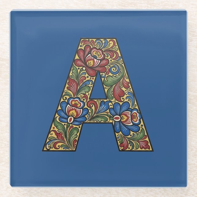 Posavasos De Vidrio Norwegian Rosemaling Norway Initial Coaster (Anverso)