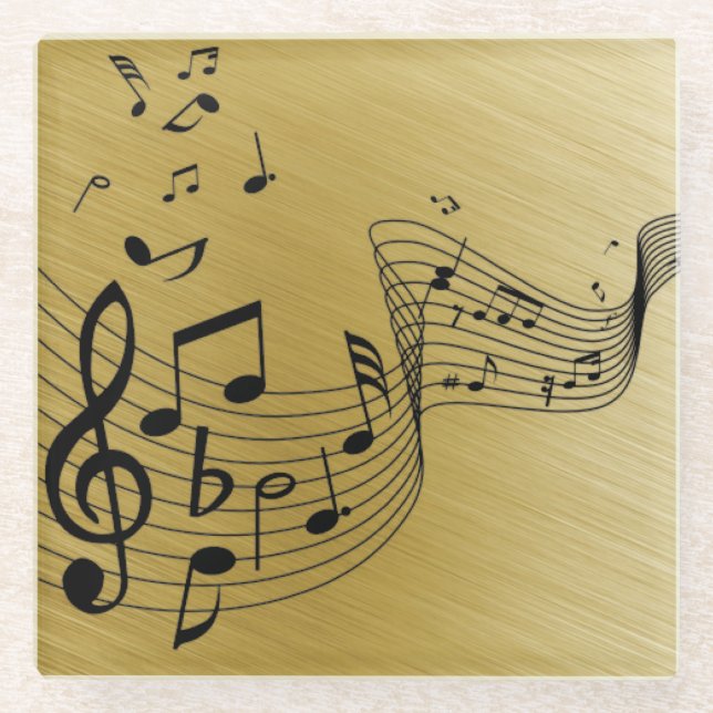 Posavasos De Vidrio Notas musicales doradas cepilladas (Anverso)