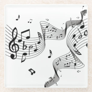 Posavasos De Vidrio Notas musicales elegantes en blanco