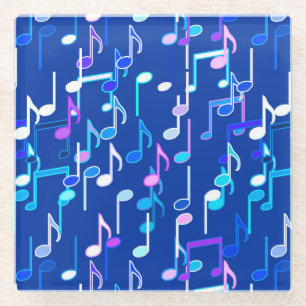 Posavasos De Vidrio Notas musicales impresas - azul índigo, multi