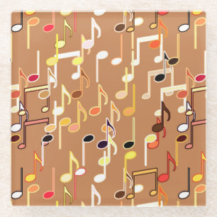 Posavasos De Vidrio Notas musicales impresas - Caramel Tan, Multi