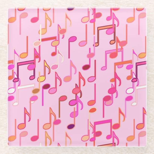 Posavasos De Vidrio Notas musicales impresas - rosa, multi (Anverso)