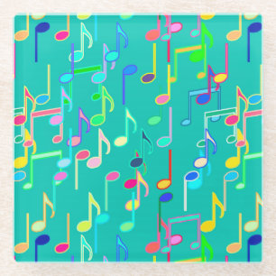 Posavasos De Vidrio Notas musicales impresas - turquesa, multi