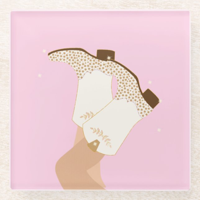 Posavasos De Vidrio Novia moderna Bota Estrellas De Piernas Yehaw Rosa (Anverso)