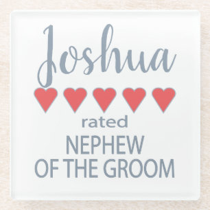 Posavasos De Vidrio Novia y Cortejo 5 Corazón Sobrino del Novio