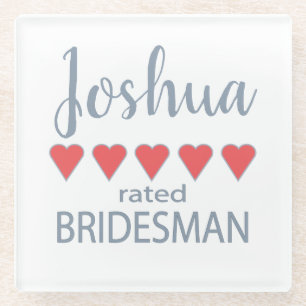 Posavasos De Vidrio Novia y Cortejo 5 Corazones Bridesman