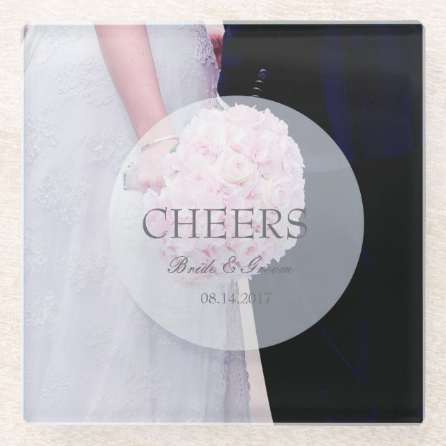 Posavasos De Vidrio Novia y novio - Boda editable Cheers (Anverso)