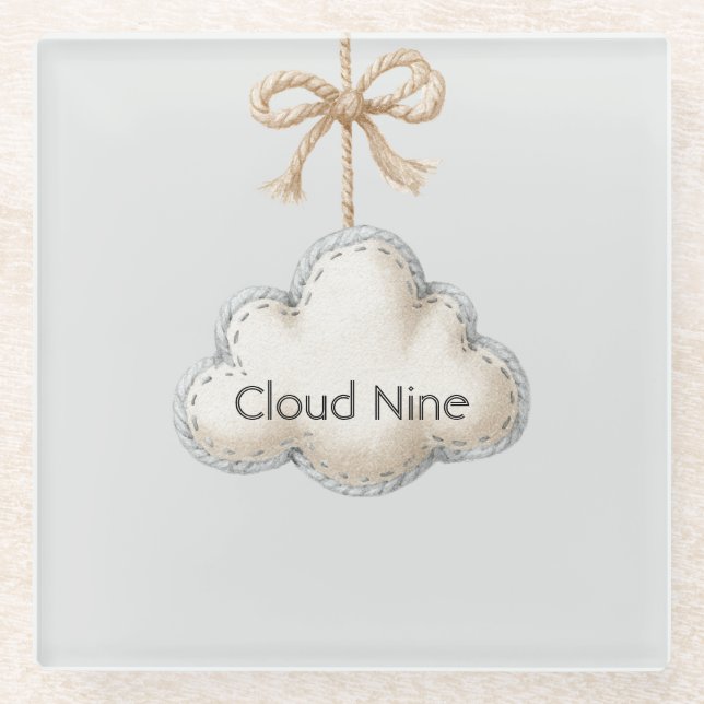 Posavasos De Vidrio Nube Pálida Azul Nueve (Anverso)