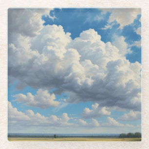 Posavasos De Vidrio Nubes blancas y cielo azul despejado