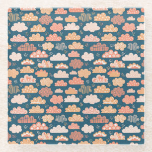 Posavasos De Vidrio Nubes escandinavas: Patrones infantiles dorados.