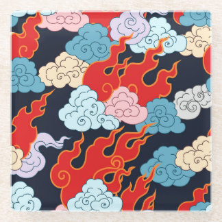 Posavasos De Vidrio Nubes, llamas: Patrón de cosecha negra.