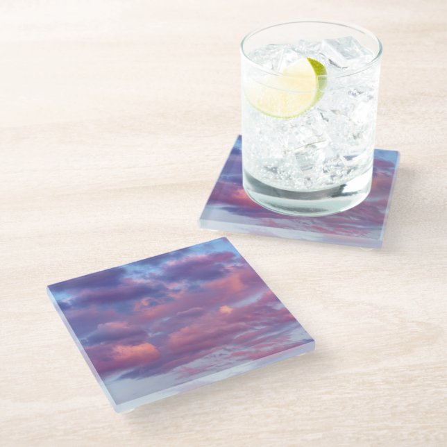Posavasos De Vidrio Nubes rosadas y púrpura (Angular)