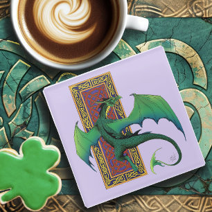 Posavasos De Vidrio Nudo Celta Dragón Verde Púrpura
