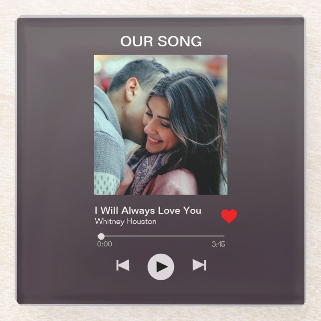 Posavasos De Vidrio Nuestra canción favorita - Foto Personalizado  (Anverso)