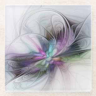 Posavasos De Vidrio Nueva vida, colorida abstracción de fantasía artís