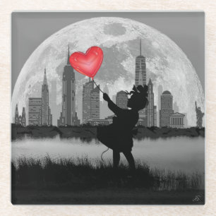 Posavasos De Vidrio NUEVA YORK Chica de Luna Llena con Coaster de Glob