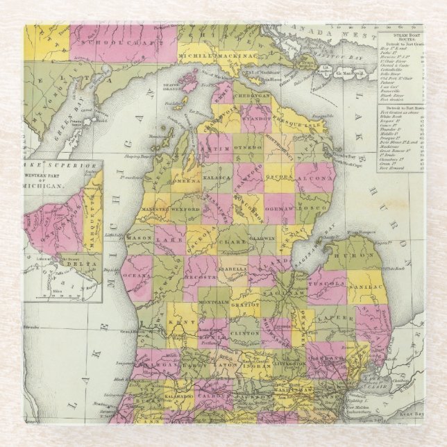 Posavasos De Vidrio Nuevo mapa de Michigan 2 (Anverso)