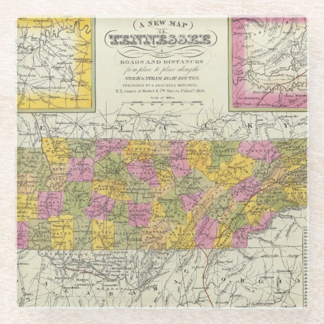 Posavasos De Vidrio Nuevo mapa de Tennessee (Anverso)