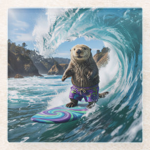 Posavasos De Vidrio Nutria de mar surfeando en California