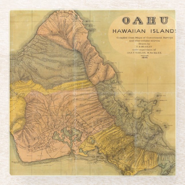 Posavasos De Vidrio Oahu, islas hawaianas (Anverso)