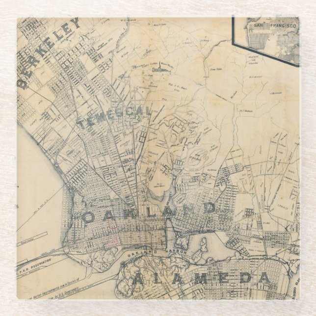 Posavasos De Vidrio Oakland, Berkeley, Alameda (Anverso)