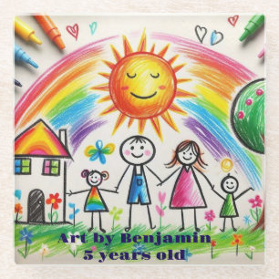 Posavasos De Vidrio Obra de arte infantil   Orgulloso Dibujo niños 