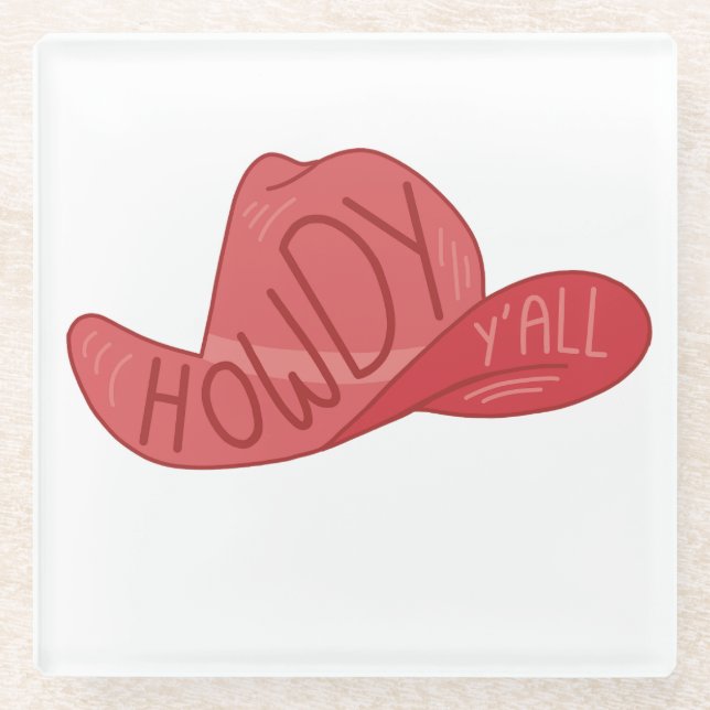 Posavasos De Vidrio Obra rosa de Howdy Y'all Cowboy/Cowgirl Gorra (Anverso)