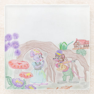 Posavasos De Vidrio Obras de arte de niños personalizados, dos ratones