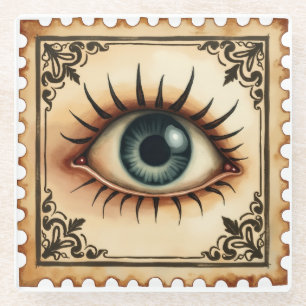 Posavasos De Vidrio Observador en la niebla - Vintage Halloween