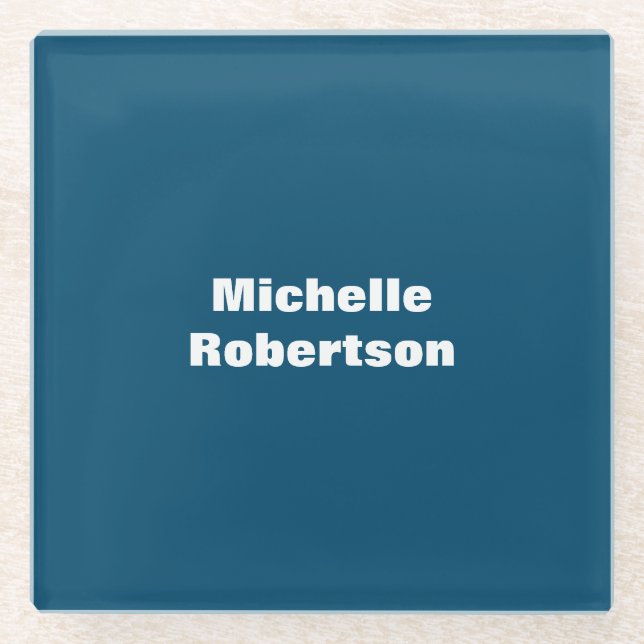 Posavasos De Vidrio Ocean Blue Plain Nombre propio de adición Minimali (Anverso)