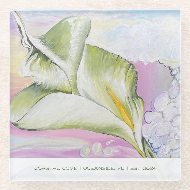 Posavasos De Vidrio Ocean Calla Lily Vacation Home (Anverso)